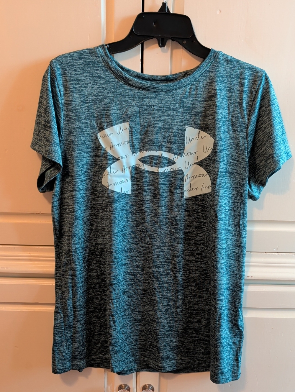Under Armour Heathered Teal and Black Workout Logo Tee